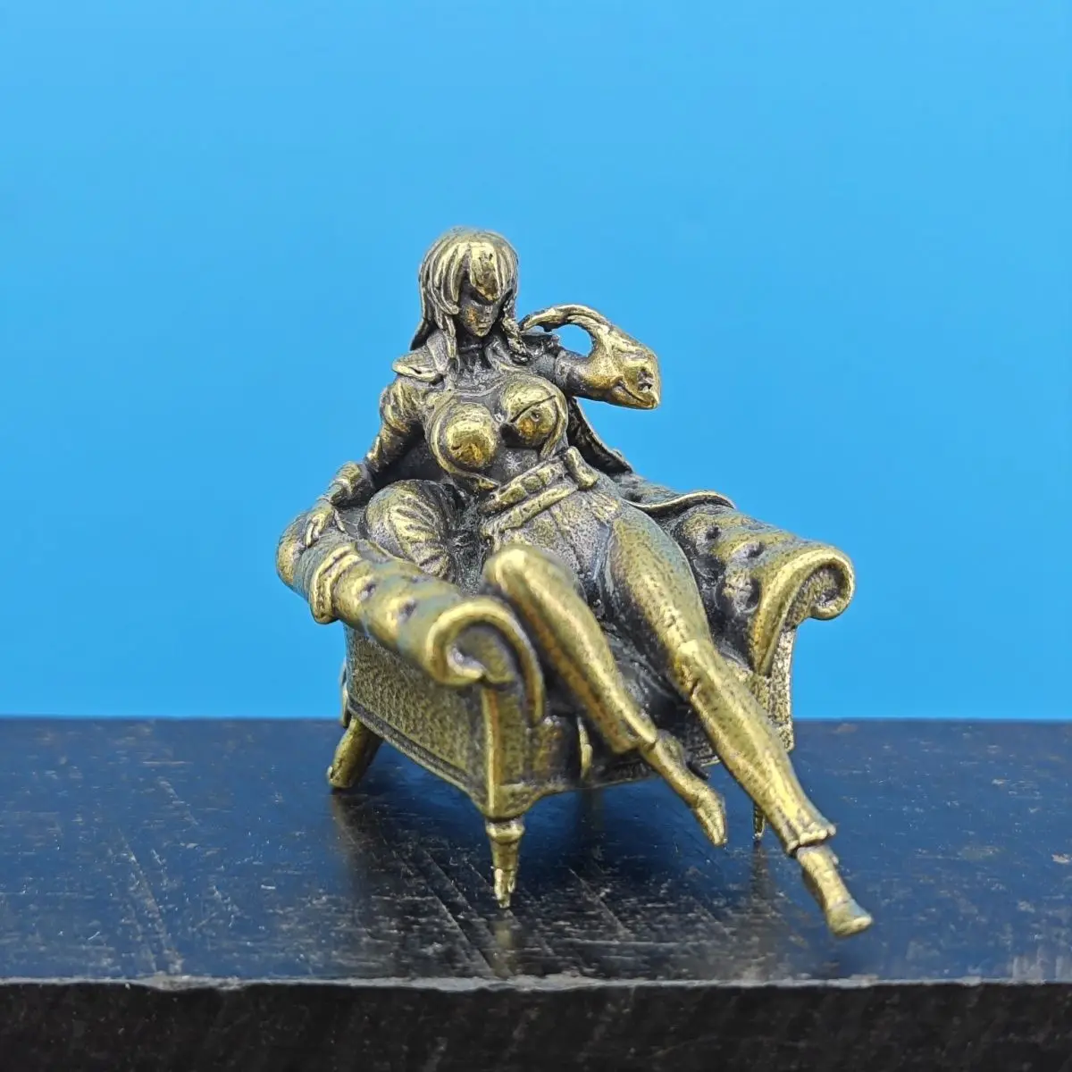 

Brass Mini Ninja Figurine Statue, Character Sitting on Armchair, Handmade Desktop Decoration, Home Decor Collectible Ornament