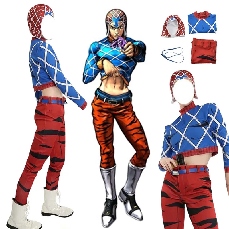 Guīdo Mista Cosplay Anime JoJo's Bizarre Adventure Wind Golden Guido Mista Cosplay Costume Adult Man Woman Carnival Party Suit