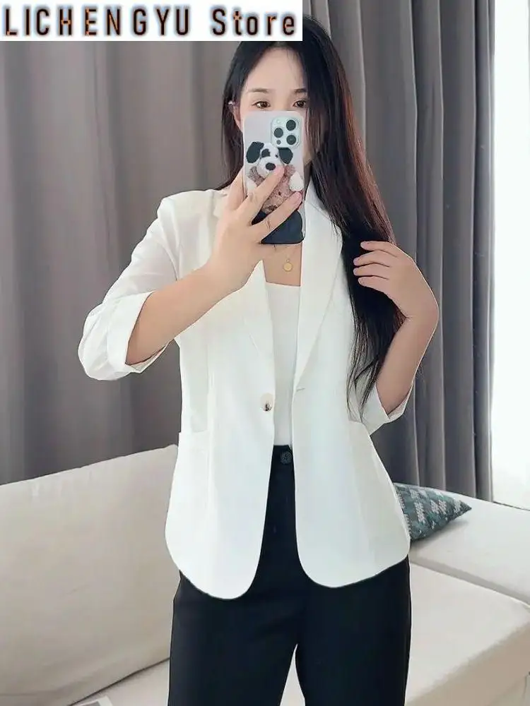 

Spring and Summer New Women's Casual Small Suit Trendy Western Style Three-Quarter Sleeve Buckle Coat Thin and Comfortable Top