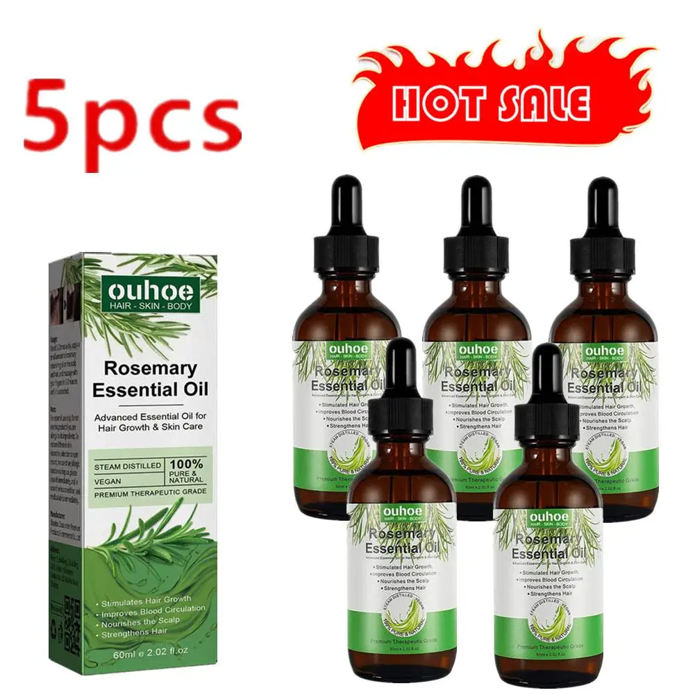 Aceites Esenciales de Romero para el cabello, aceites naturales puros para nutrir el cabello brillante, cuidado saludable del cabello, 60ML, 5 uds.