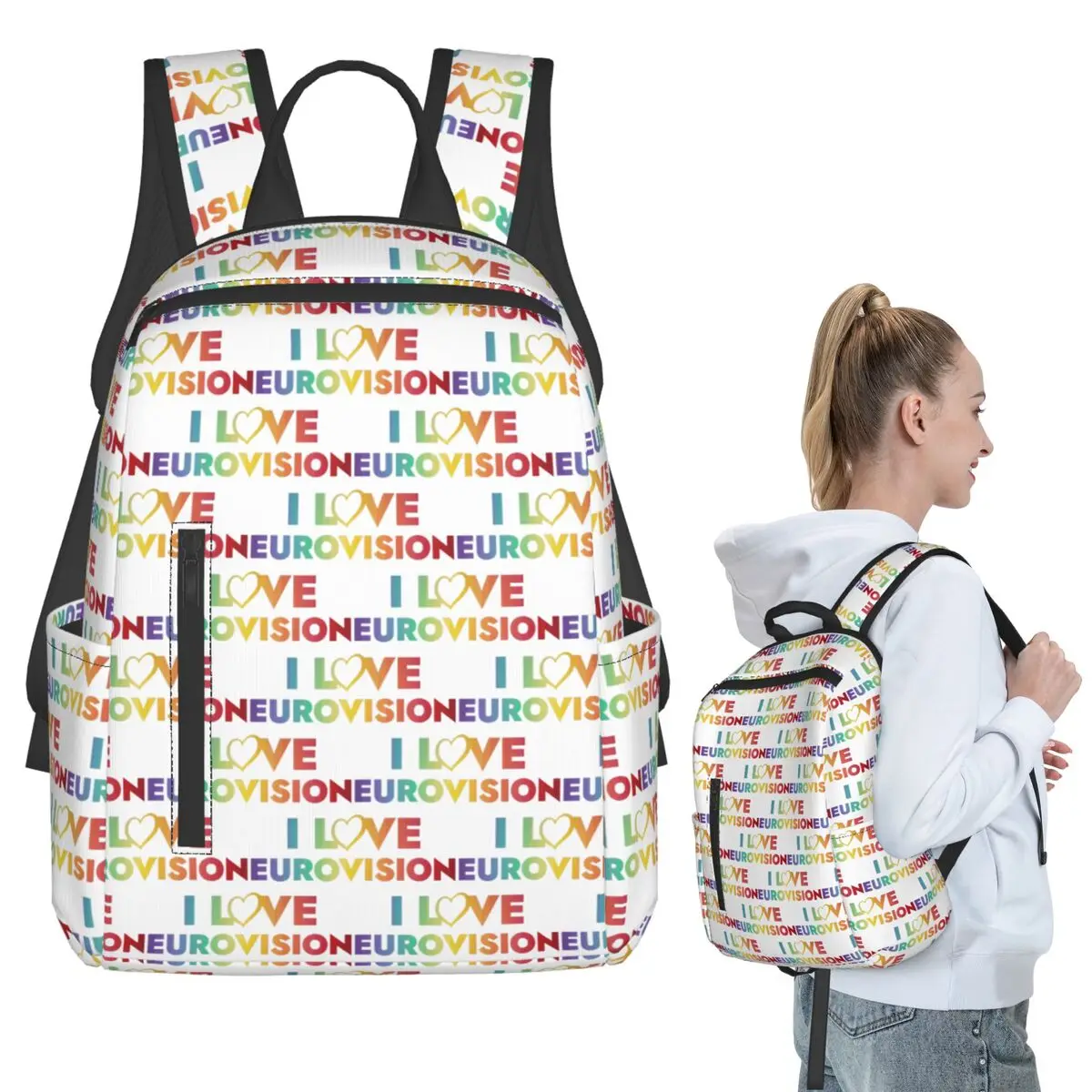 

I Love Eurovision - Rainbow Pattern Backpack Student BookBag Children School Bag Laptop Shoulder Bags Boys Girls