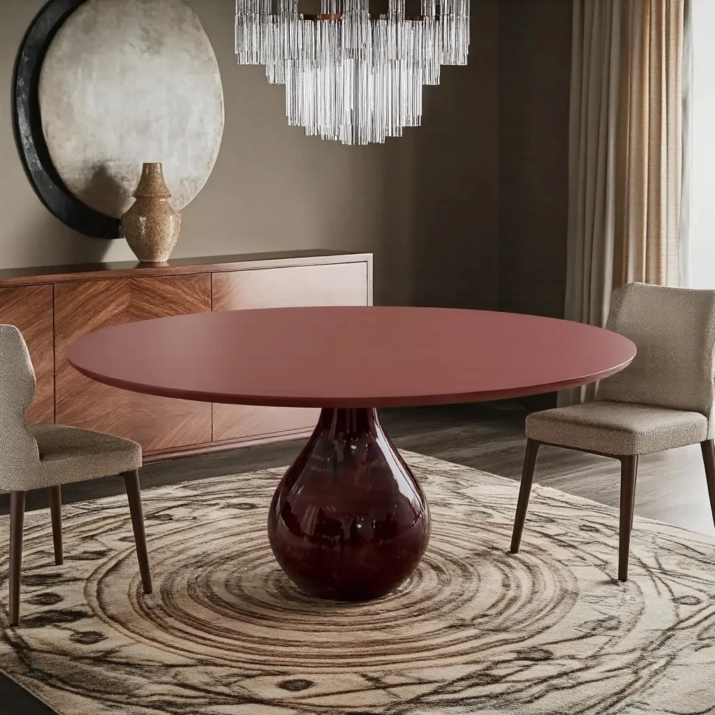 Modern simple water drop round table sense light luxury large apartment villa dining room Italian minimalist solid wood dining