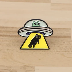 UFO Alien Enamel Pin Black Cat Badges on Backpack Brooches for Women Men Lapel Pins Cosplay Accessories Toys Gift
