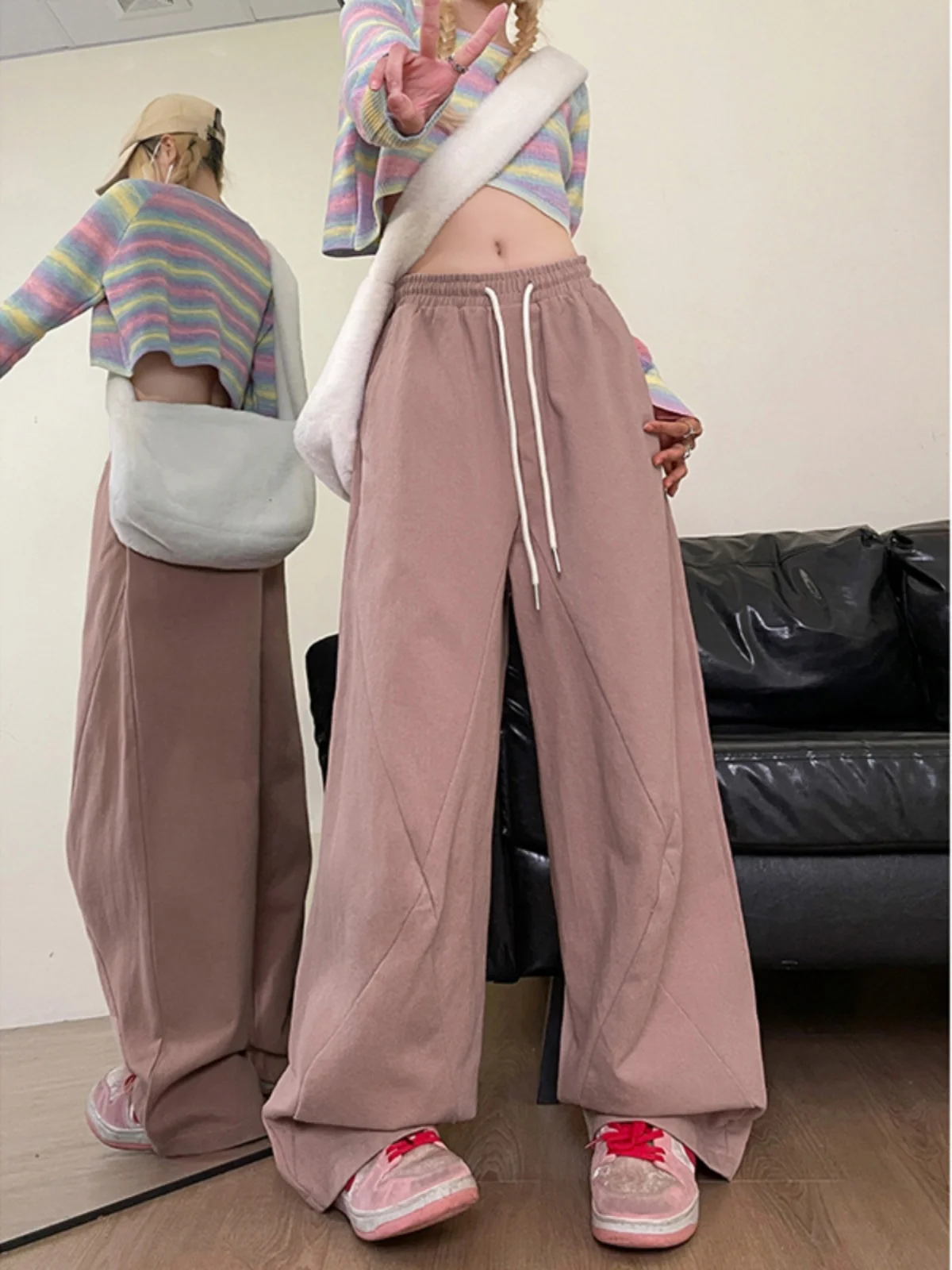 

Мужские розовые брюки прямого кроя для работы, осенние повседневные брюки с широкими штанинами, модные, в стиле хип-хоп, американского стиля, дышащие