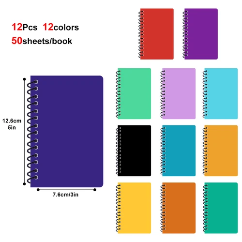 Imagen 2 del producto Paquete de 12 cuadernos pequeños en espiral, bloc de bolsillo de 3x5 pulgadas con páginas forradas, 50 hojas, Mini blocs de notas para el hogar, la Oficina y la escuela