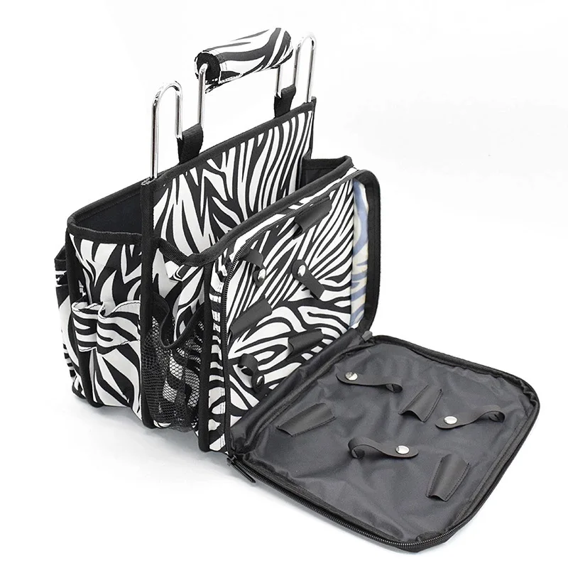 

Portable Haircutting Bag Zebra Stripe Large Capacity Salon Storage Box Travel Suitcase Portable Hairdressing Tool Bag