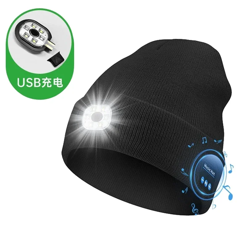 

Beanie Bluetooth Wireless Stereo Headset Fashion Warm LED Hat Rechargeable Music Player With MIC Support Dimming LED Light