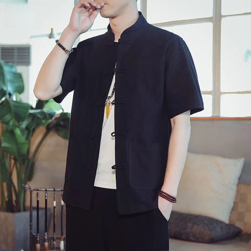 

Хлопково-льняной костюм ort Sve Chinese irt Zhongan, облегающий костюм на весну и лето, тонкая шерстяная ткань, воротник-стойка, другой узор