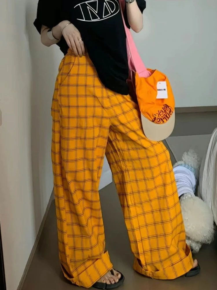 

ADAgirl Plaid Pants Women Harajuku Vintage Baggy Straight Wide Leg Korean Style Causal Trouser Hip Hop Y2k Fashion Mujer Bottoms