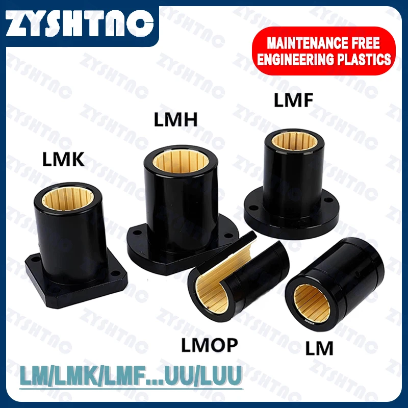 FJUM LMK LMF LM10UU LM12UU LM16UU LM20 25 30 40UU LUU GC Engineer Aluminum Plastic Solid Polymer Linear Motion Bearing Rail Bush