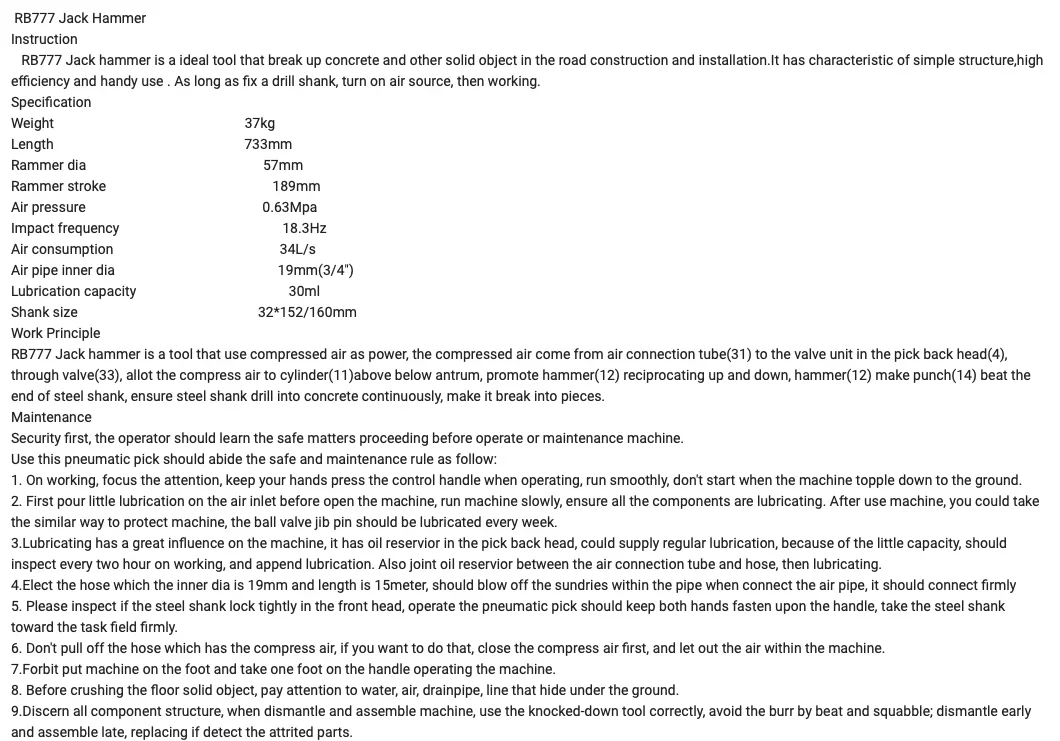 Jack Hammer Rb777 Pflasterbrecher