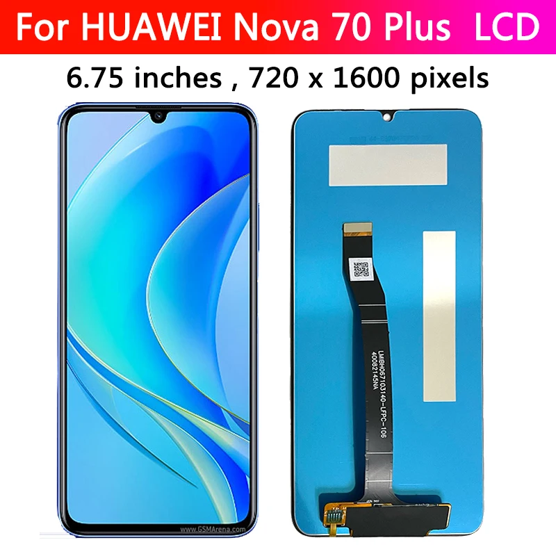 6.75'' For Huawei Nova Y70 LCD MGA-LX9 Display Screen Frame+Touch Panel Digitizer For Huawei Nova Y70 Plus MGA-LX9N LCD Display