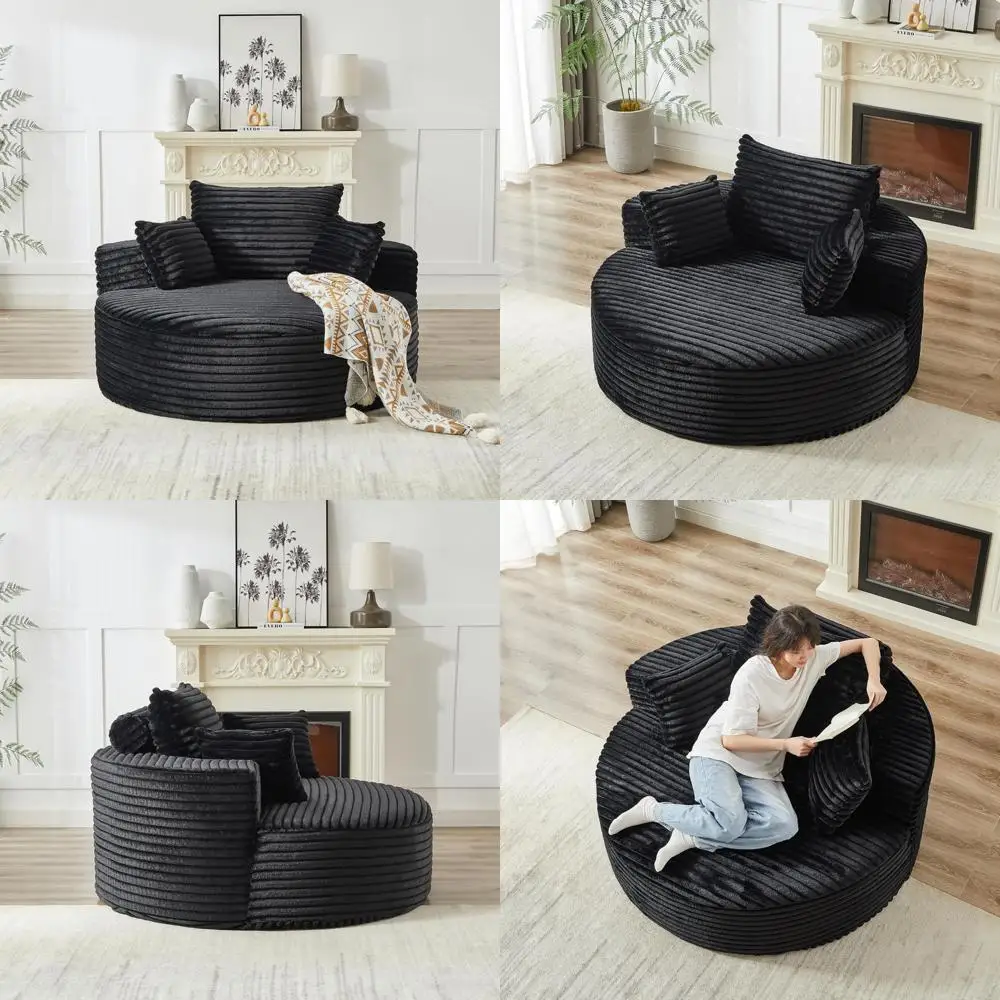 

Corduroy Oversized Round Fluffy Sleeper Sofa, Modern Couch for Living Room, Lounge, and Projection Space