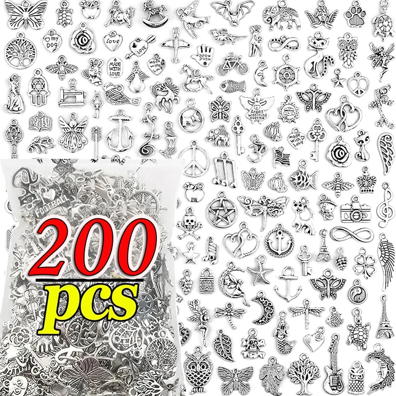 100/200 pz argento tibetano misto ciondolo animali Charms perline per gioielli che fanno braccialetto orecchini collana fai da te artigianato arte