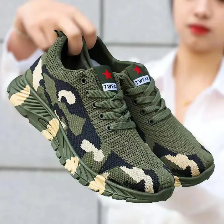 Mesh Camouflage Sports Shoes Men's Durable Casual Shoes Men's Anti Slip Tennis Outdoor Hiking Lightweight Flat Shoes Sneakers
