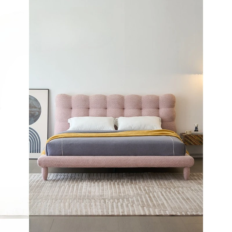 

Bubble bed girl bedroom double bed French cream wind girl pink fabric bed