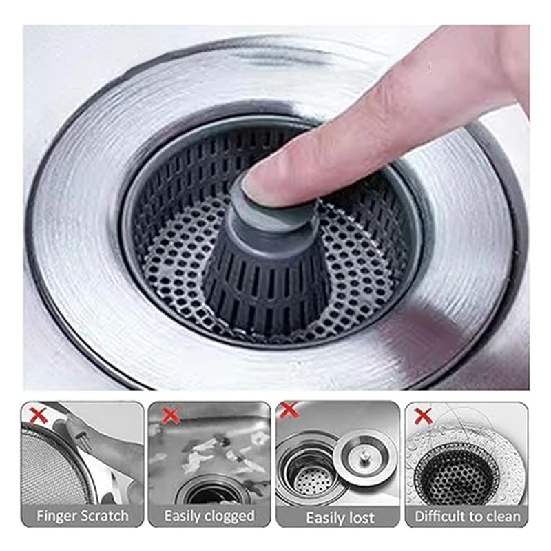 

3 Sets Of Kitchen Sink Drain Filters, Sealed -Up Plugs, Drain Basket Wash Basin Water Blocking Cover