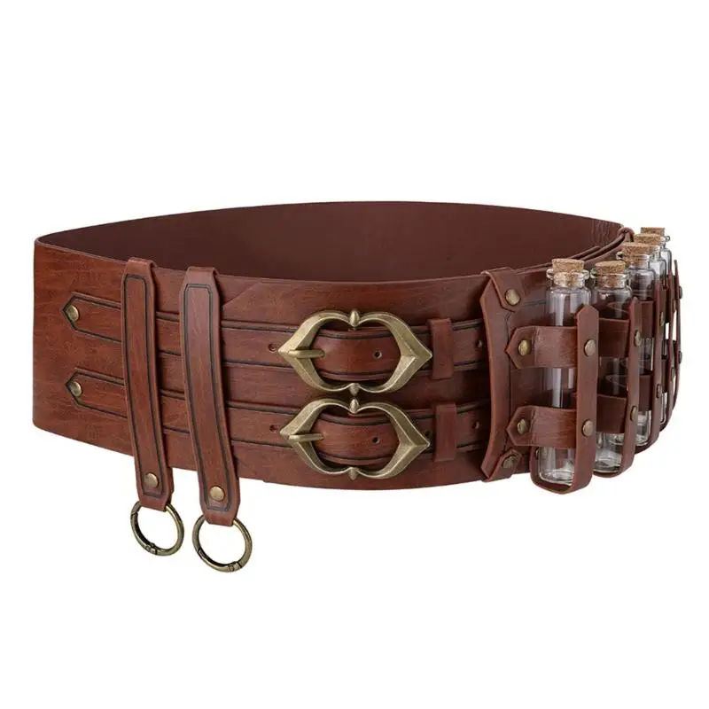 A52E Cosplay Waist Belt for Adults, Wide Medieval Faux Leather Accent for Party Wear, Photo Use, and Stage Looks Daily