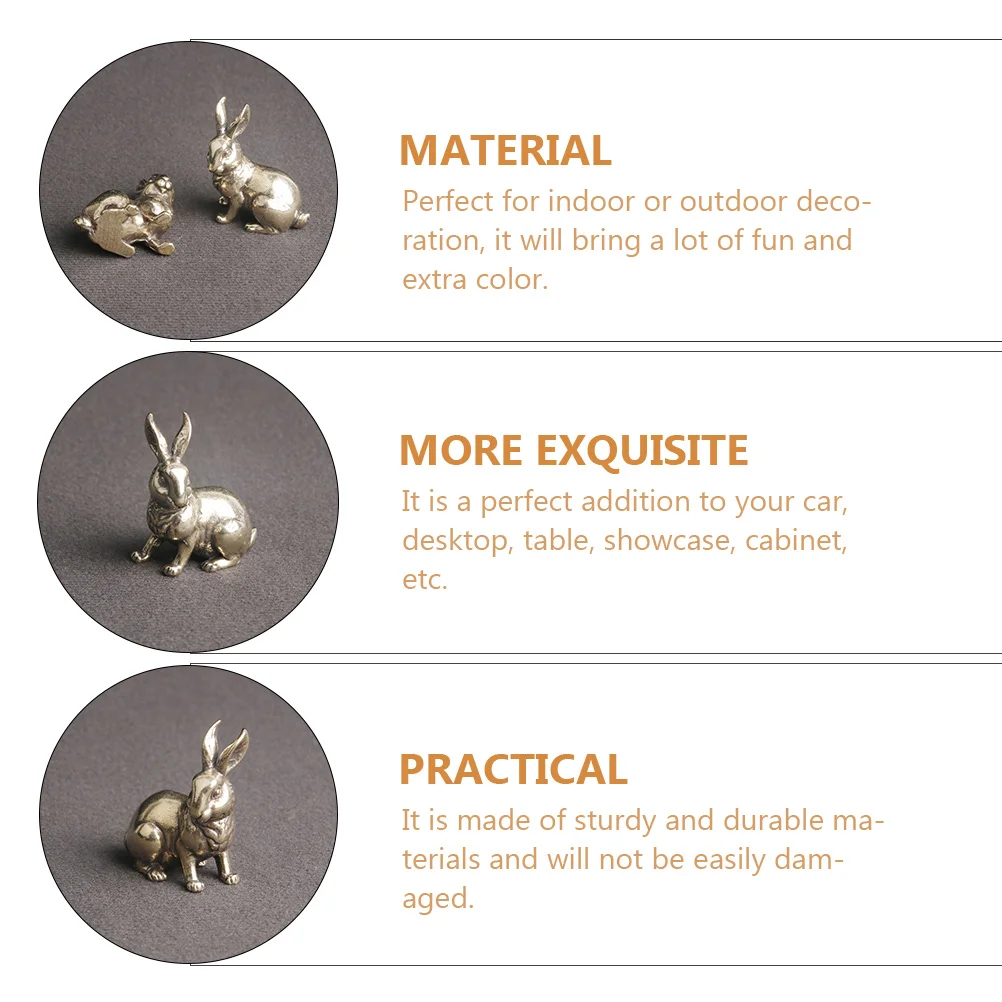 

2pcs Adorable Brass Craft Retro Delicate Creative Decoration Desktop Office Home Decor Exquisite Mini Rabbit Ornament Household