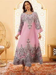 Eid Muslim Abaya Dress for Women Party Dresses Print Vestidos Largos Diamonds Arab Robe Jalabiya Ramadan Dubai Abayas Kaftan