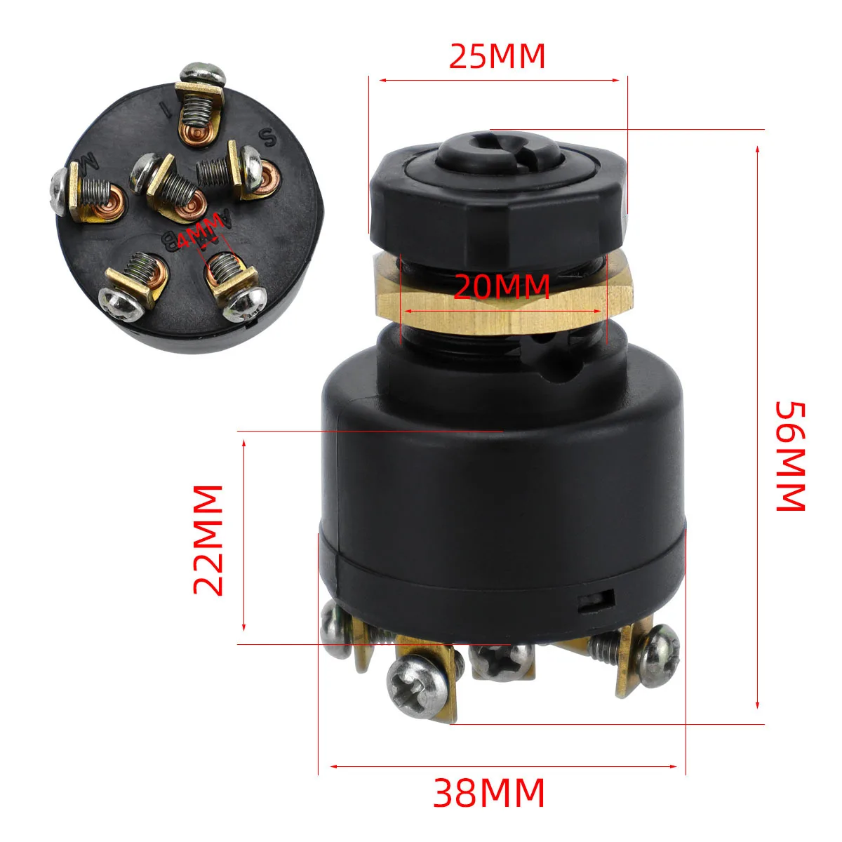 Marine Grade Brass Ignition Switch with Terminals, Flame-Retardant Power Starter for Inboard/Outboard Engines