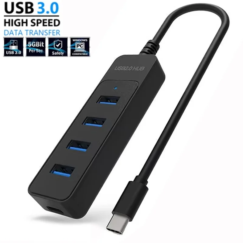 Hub USB 3.0 4 ports, concentrateur multi-USB 2.0 avec port de charge USB C, adaptateur secteur, station d'accueil multiple pour accessoires d'ordinateur portable