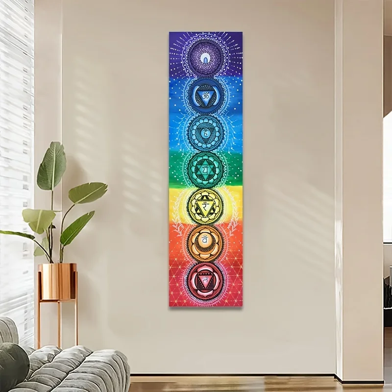 VIKAMA Rainbow Mandala Seven Chakras Tapestry - Bohemian Wall Hanging for Meditation & Healing, Yoga Room Aesthetic Decor