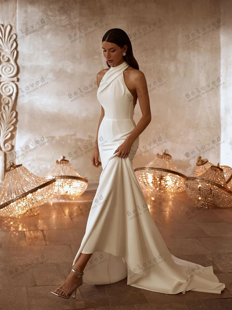 فساتين زفاف براقة زي العرائس البسيطة الرسن الرقبة بلا أكمام عارية الذراعين الجلباب الساحرة Vestidos De Novia مخصص 2025