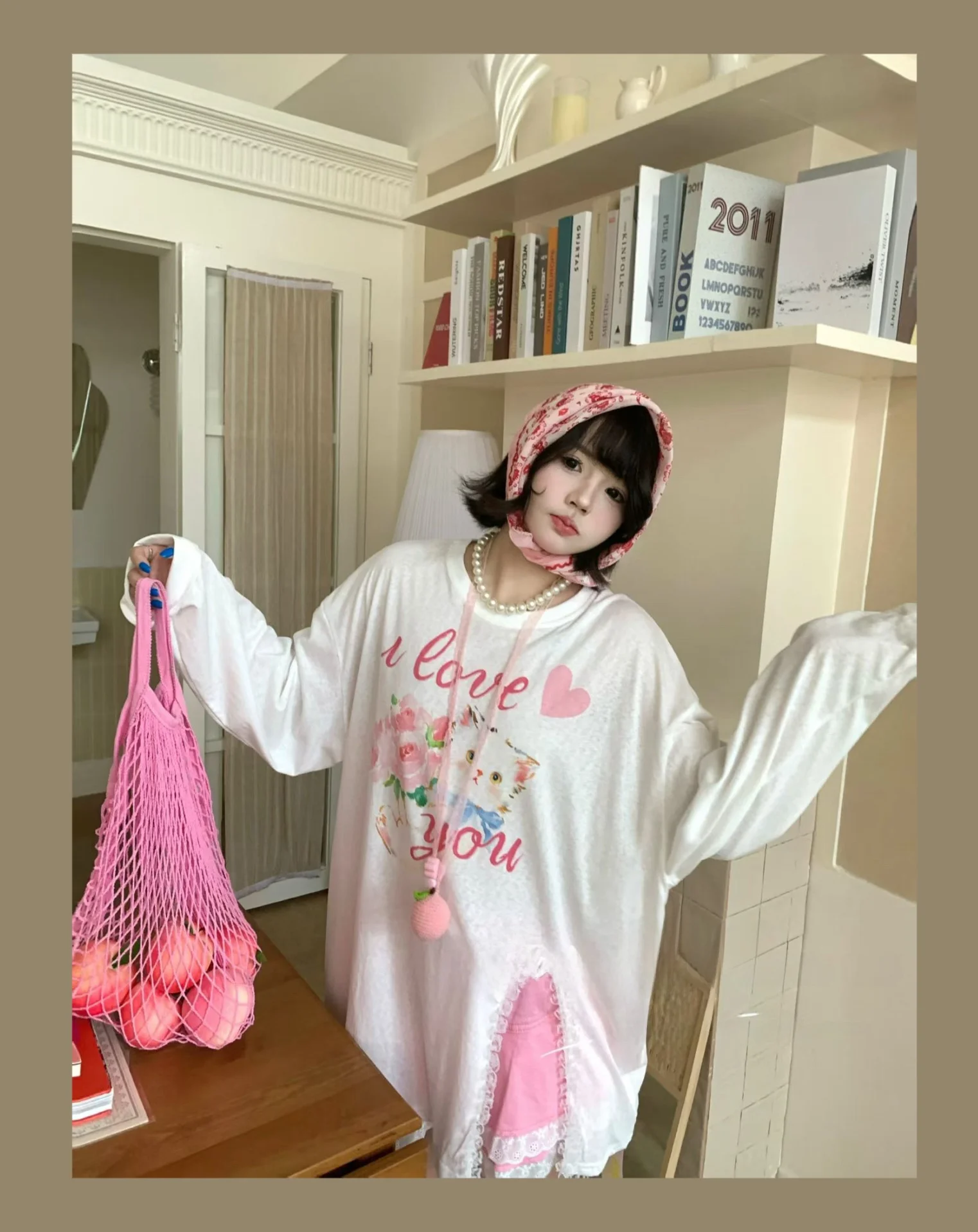 

Свитшот Sweet Heart Kitty больших размеров в корейском стиле, с защитой от солнца, повседневный, свободного кроя, с длинным рукавом и круглым вырезом, для похудения