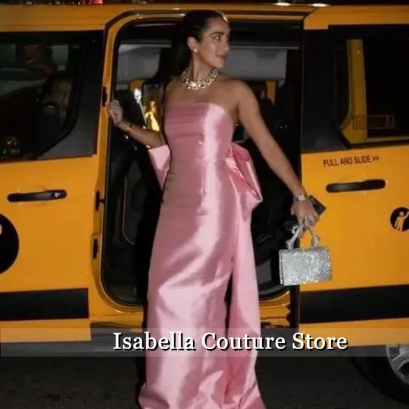 

Isabella Pink Evening Gown Bow Strapless Prom Dresses Backless Wedding Evening Dress Corset Back Robes De SoiréE Customized