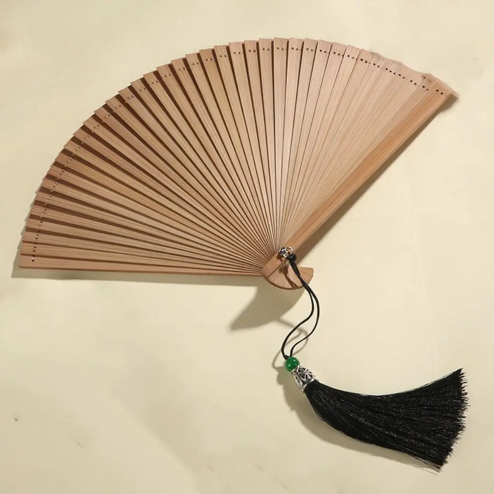 Black Small Compact Handmade Folding Dance Props Kimono Fan Dance Fan Ornament Bamboo Fan
