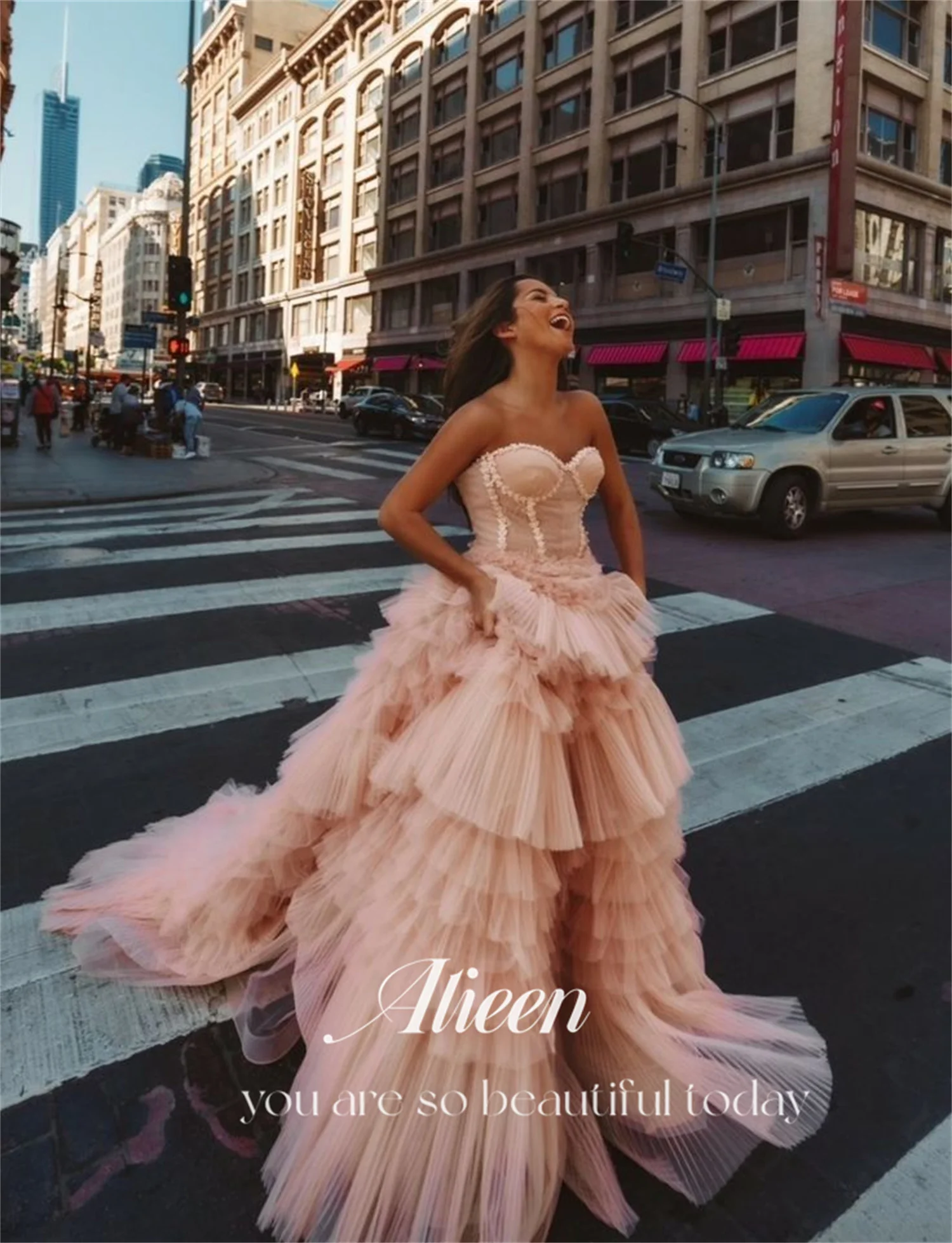 Aileen Sweetheart Multi-layer Long Tail Mesh Luxury Dress for Weddings Evening 2024 Wedding Guest Dresses Women Ladies Saudi New