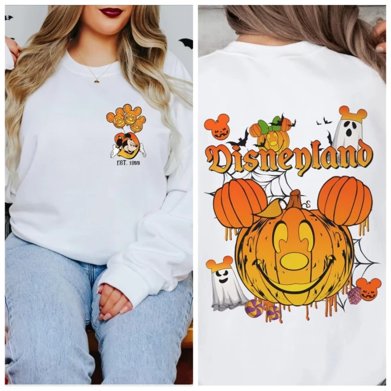 

MINISO Disney Pumpkin Halloween Sweatshirt Disneyland Ghost Mickey Sweater Halloween EST 1955 Pumpkin Hoodie 2025