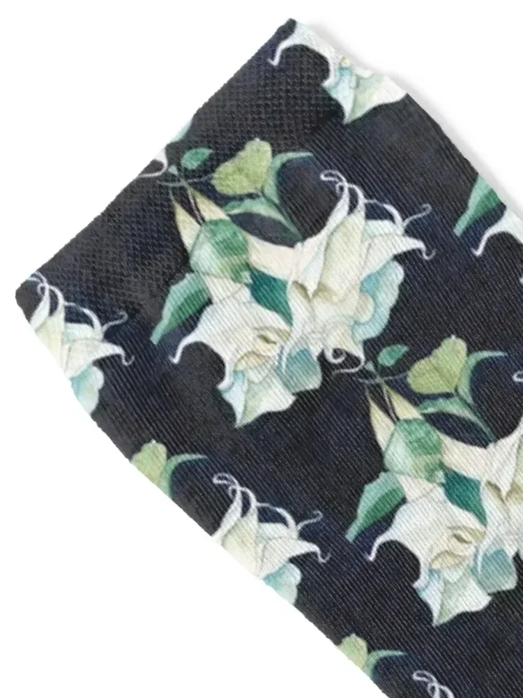 Original watercolour painting of White Angel's trumpets (Brugmansia) Socks essential new in's retro golf Socks Woman Men's