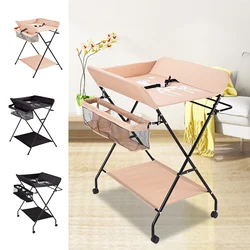 Baby Infant Changing Table Folding Diaper Station Nursery Organizer Height adjustable w/Storage and Universal Wheels