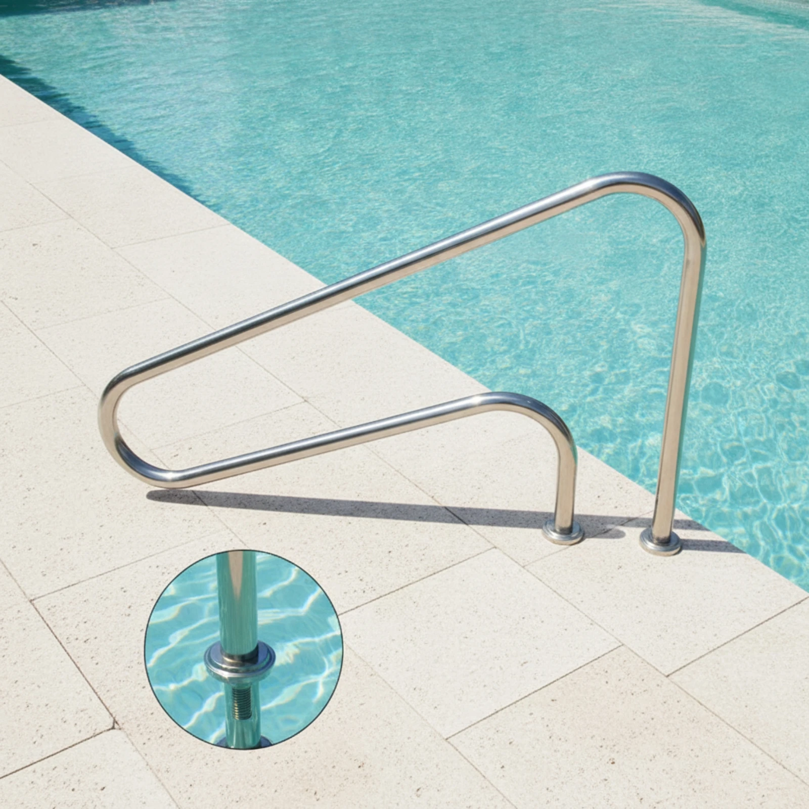 Pool Ladder Handrail Stainless Steel Pool Rail with Flange Base Anchor Polished Hardware Slim Swimming Pool Ladder Pool Rail