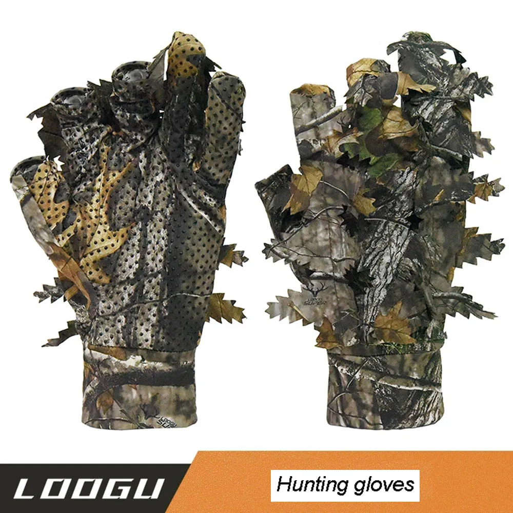 1 Pair 3D Leaf Camo Hunting Gloves Tree Bionic Gloves Full Finger Comfortable Non-slip Durable For Outdoor Hunting Fishing CS Sh