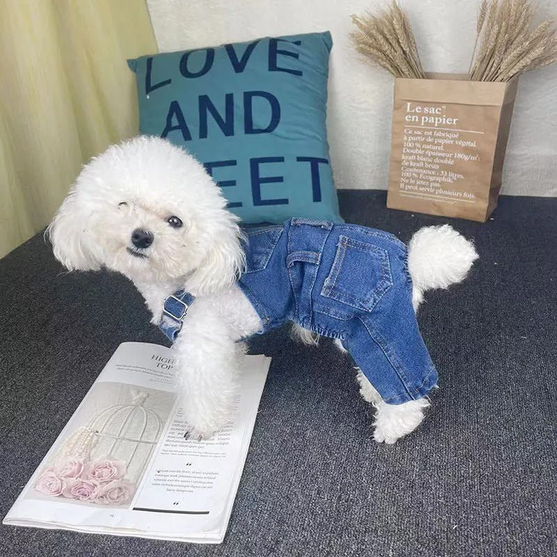 Fashion Pet Jean Overalls for Dogs Soft Denim French Bulldog Apparel Puppy Costumes for Small Medium Dogs Jeans Shirt Pant Sets