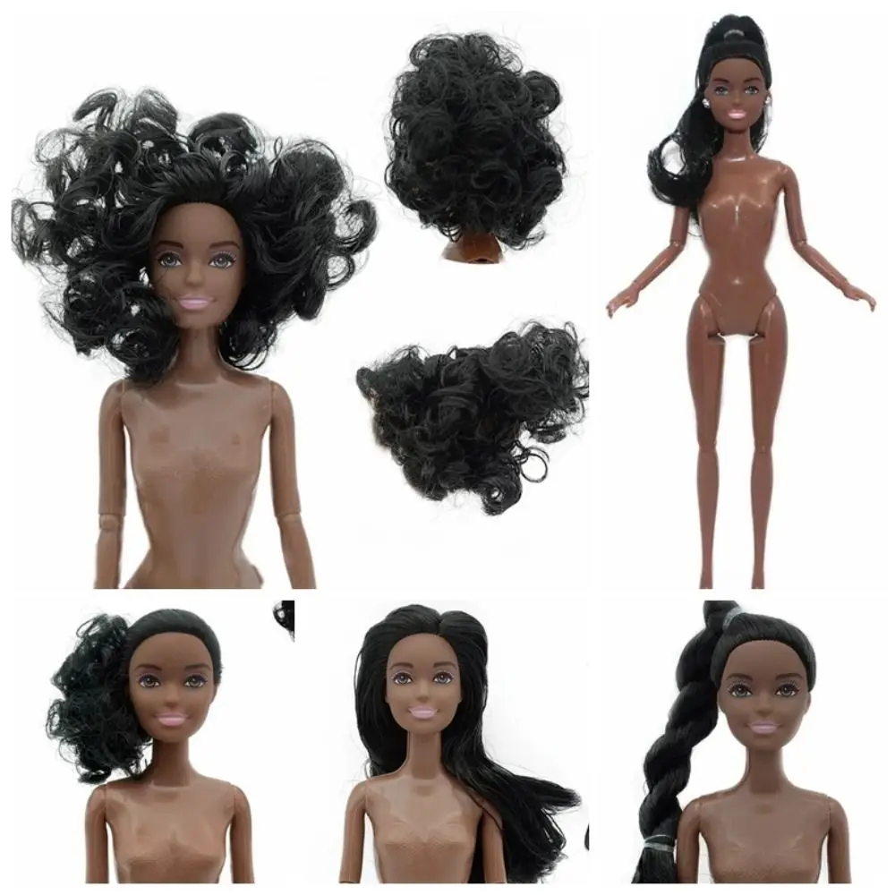 1/6 African Doll 11 Joint Mobility Body 30cm Bjd Curly Straight Braid Ponytail Black People Toys for Girls Fashion Change