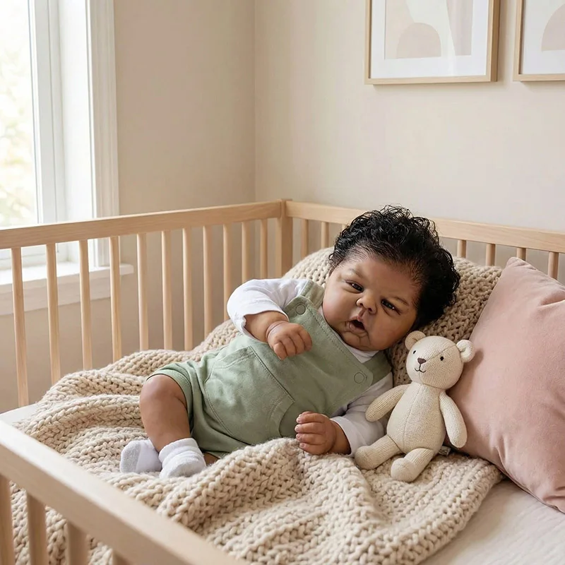 

20" New Arrival Finished Reborn Baby Doll Gounchi in Dark Skin with Black Curly Hair Lifelike Newborn Baby Dolls Realistic Toys