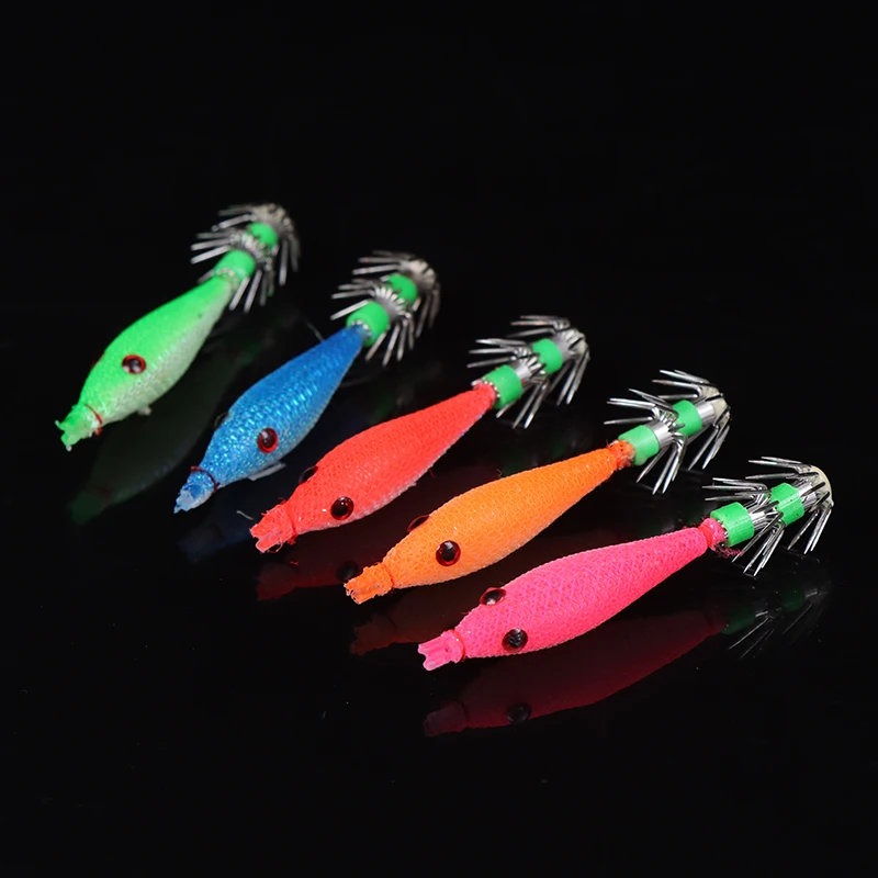 Fishin Tackle 5Pcs 7cm Squid Jigs With 4# Hook Soft Fishing Squid Lures 6 Colors