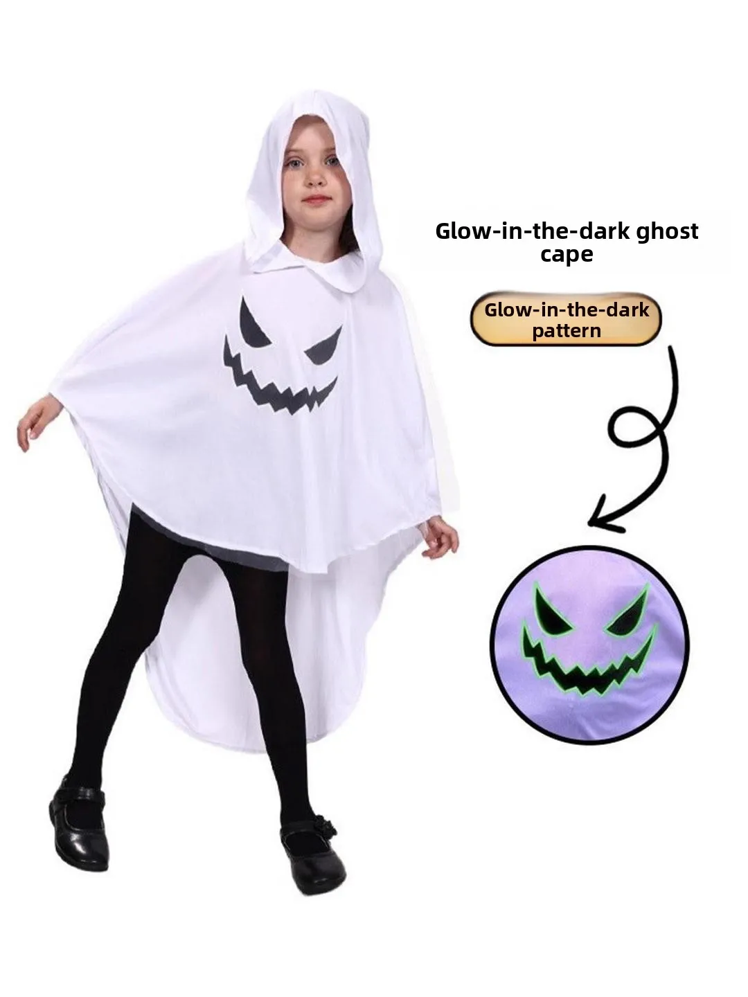 ชุดคอสเพลย์เด็ก ผีขาวเรืองแสงในที่มืด เสื้อคลุมมีฮู้ด ชุดพาร์ตี้ วัสดุโพลีเอสเตอร์ แบบดั้งเดิมของจีน...