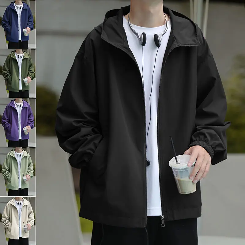 

2025 American Sports Windbreaker Men Plus Velvet Autumn Winter Windproof Sun Protection Outdoor Riding Minimalist Black Jacket