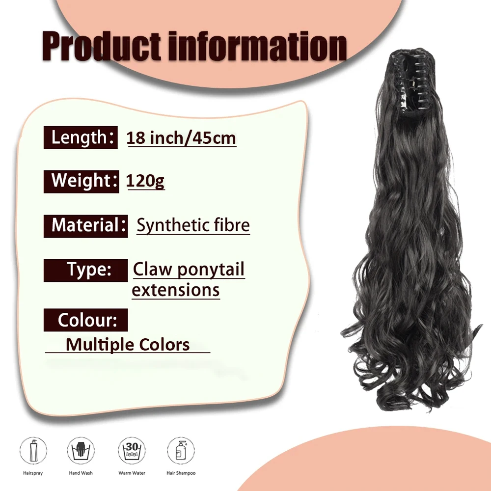 Synthetic long curly hair claw clip ponytail wigs hairstyle extension fake hair fluffy hair can be braided