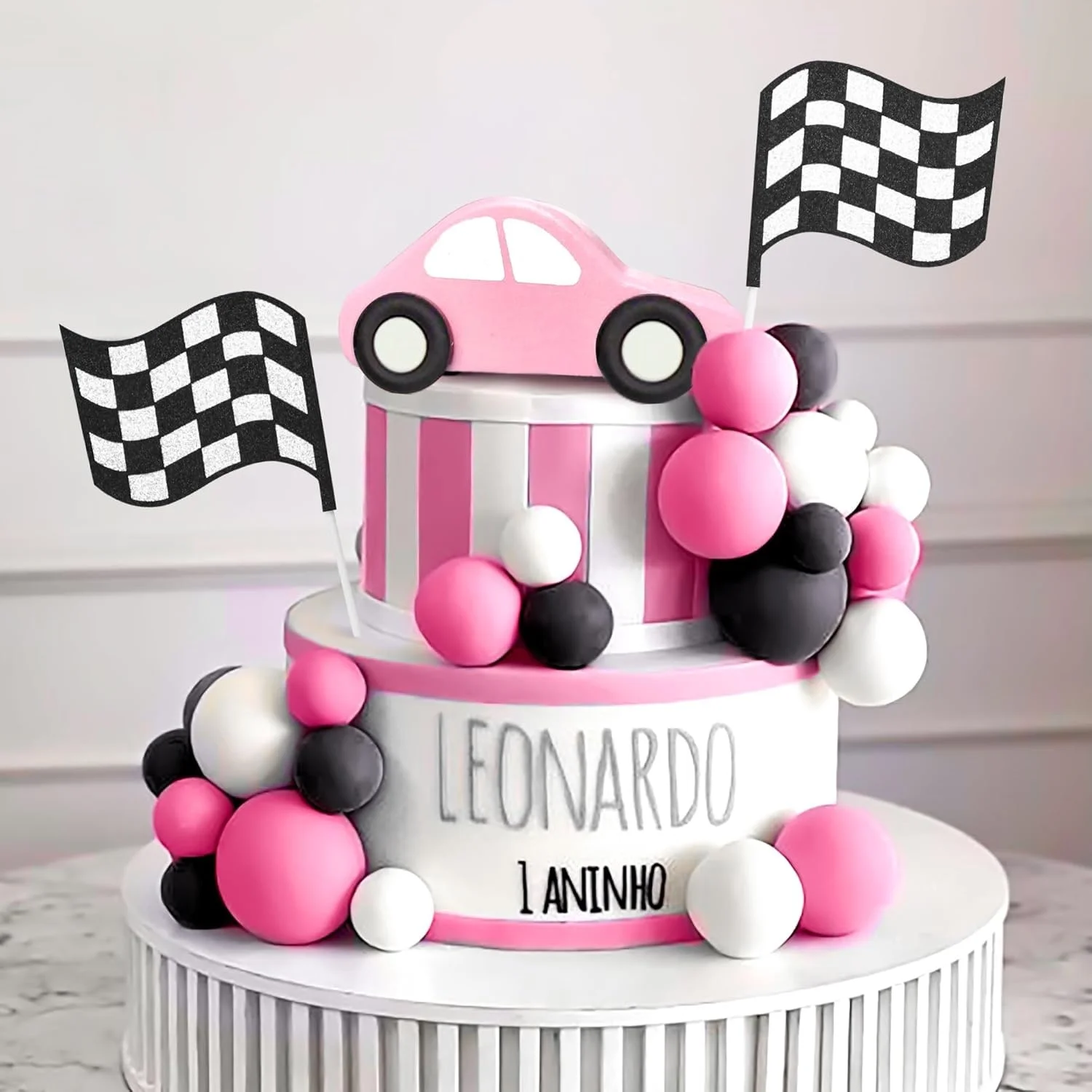 LaVenty Two Fast Cake Topper Race Car Cake Car Cake Topper Karierte Flagge Cake Topper Growing Up Two Fast Dekorationen – Detail 3