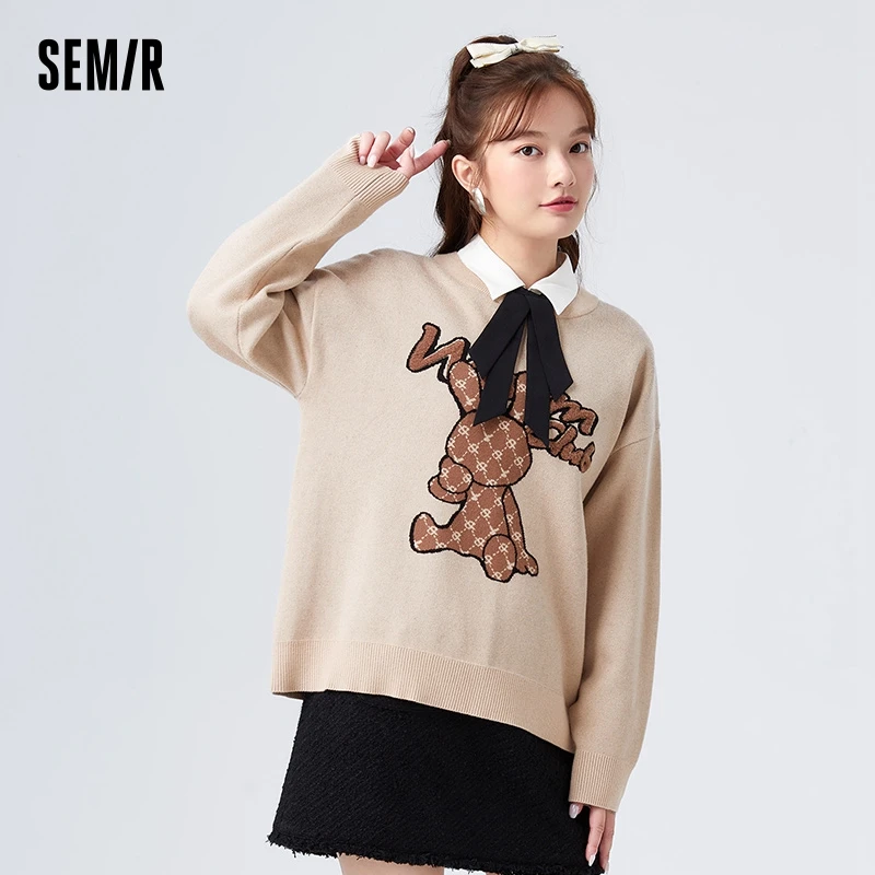 Semir Sweater Women Rabbit Jacquard Personalized 2022 Winter New Loose Sweet Cool Sweater