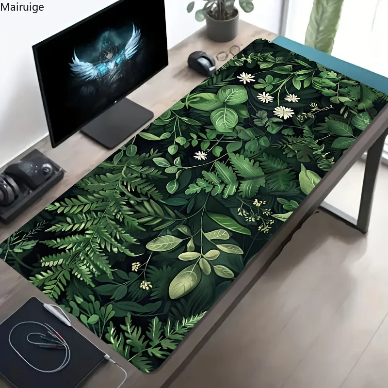 

Large Forest Gaming Mouse Pad Vintage Floral Green Leaves Aesthetic Gaming Mousepad Gamer Desk Mat Nature Inspired Desk Mat