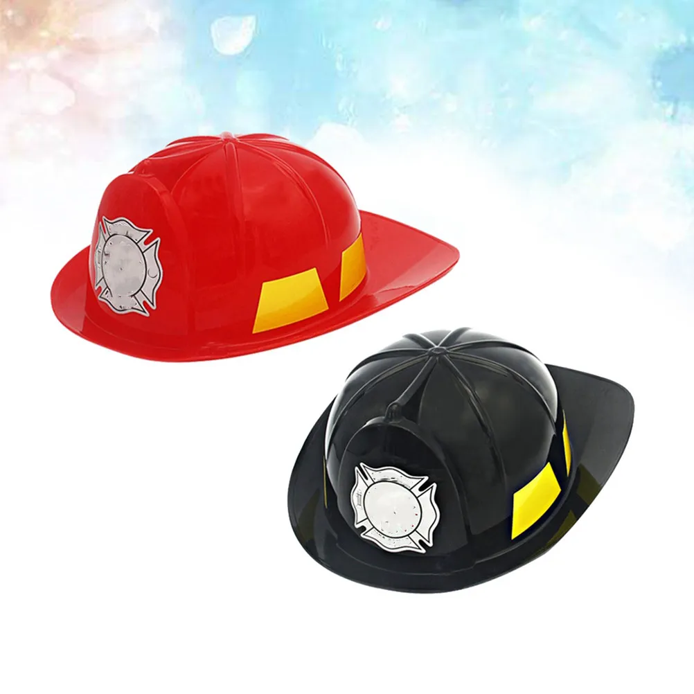 

2Pcs Fireman Simulation Safety Pretend Role Play Hat Educational Creative Construction Kid Roleplay Gift Red Black
