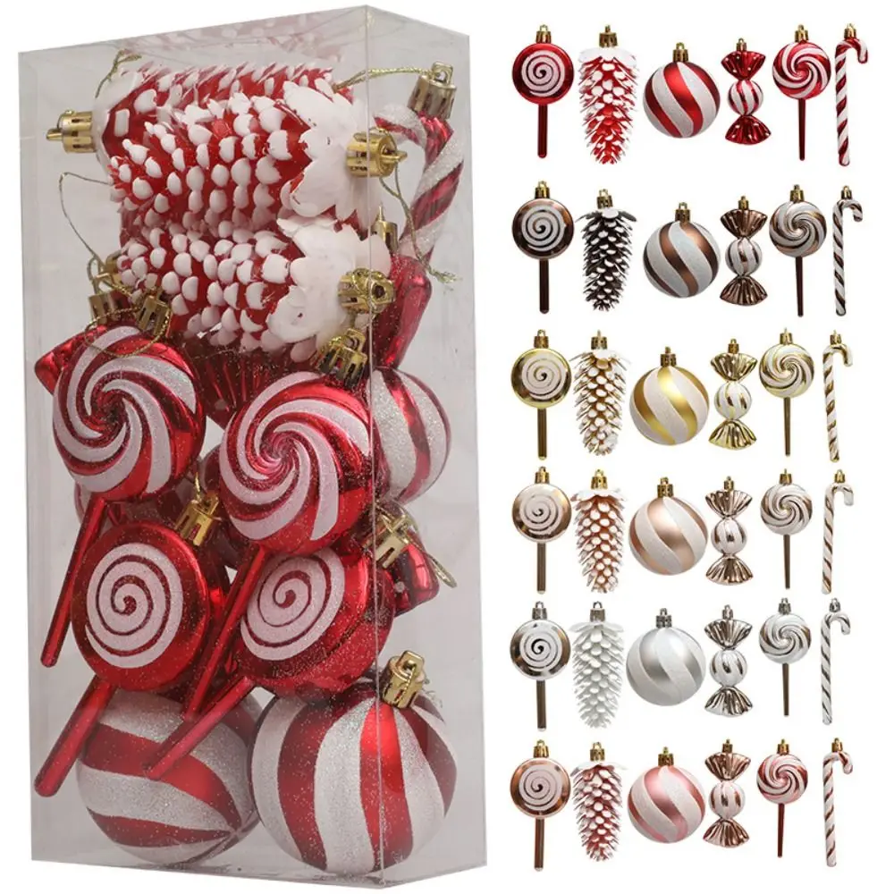 Juego de adornos de bolas de Navidad con bastón de caramelo, colgante pintado para árbol de Navidad, colgante de plástico para regalo, bola de decoración para fiesta, 15 Uds.