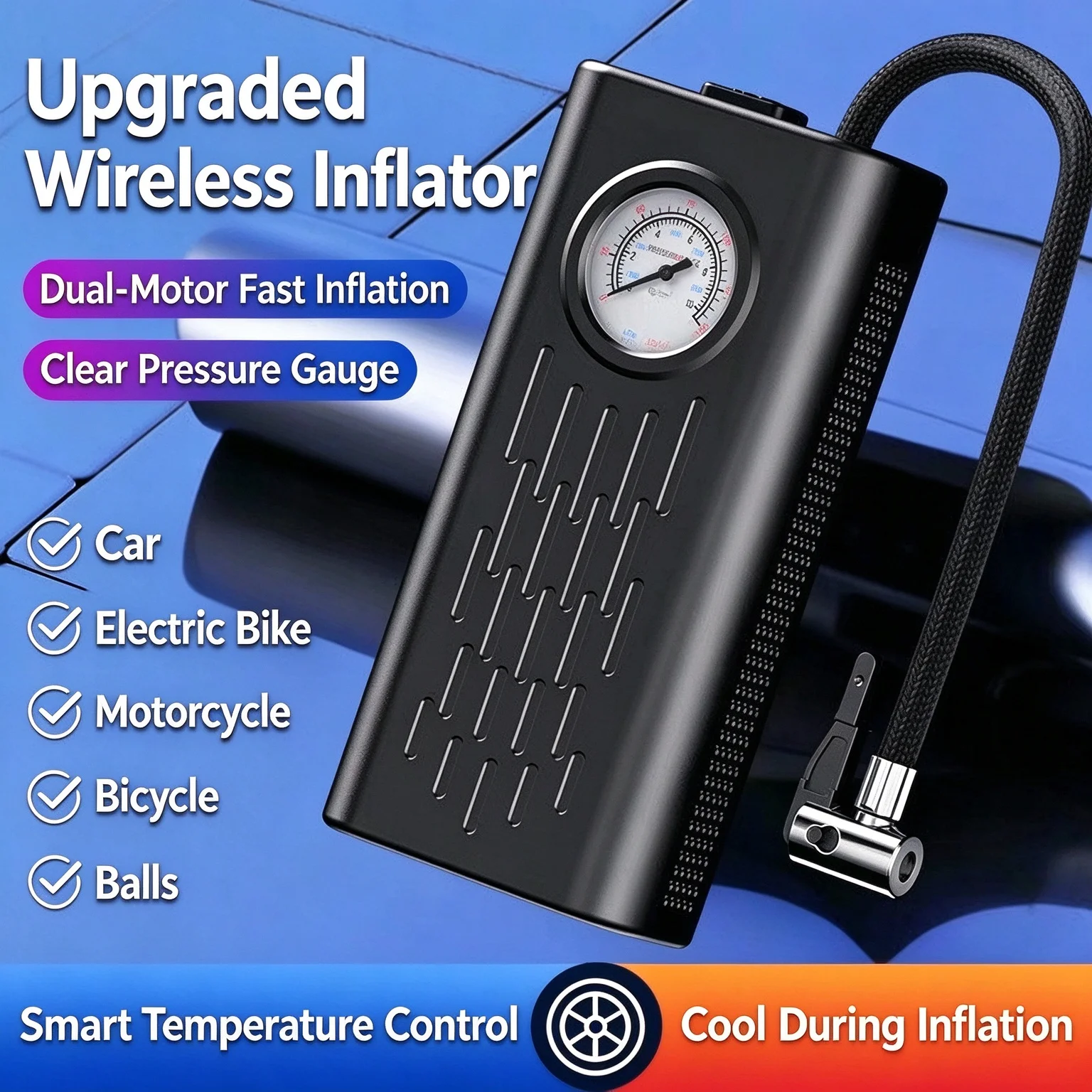 Electric Inflation Pump Portable Universal Tire Inflator Pointer Pressure Gauge Cordless Tire Inflator Air Pump for Car Tires